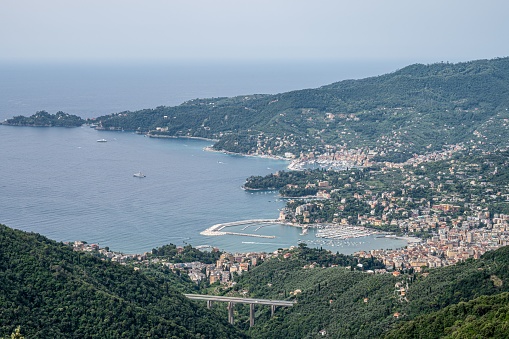 An aerial view of the Rapallo Montallegro Cable Car in Italy.