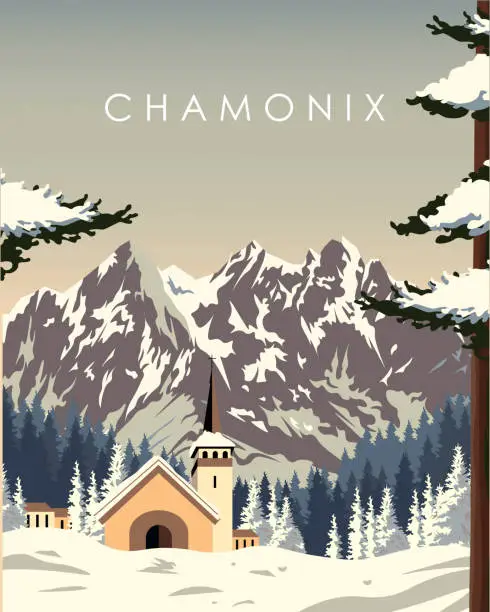 Vector illustration of Chamonix Mont Blanc France travel poster