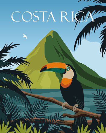 Vector illustration. Costa Rica, America. Design for travel poster, postcard, website, banner.