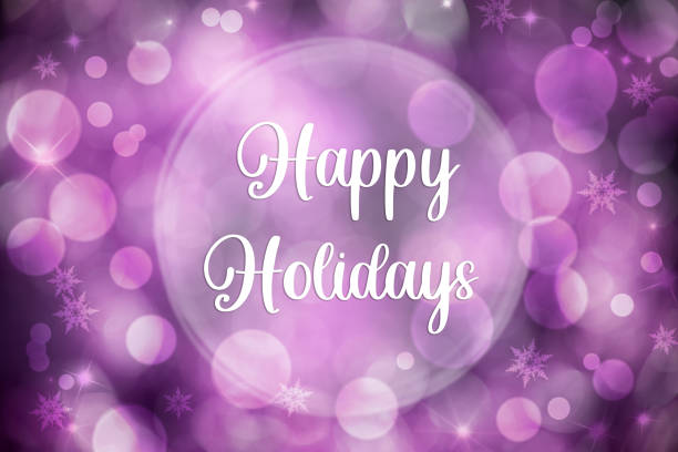 Purple and White Christmas Background With Shiny Bokeh and Text Happy Holidays
