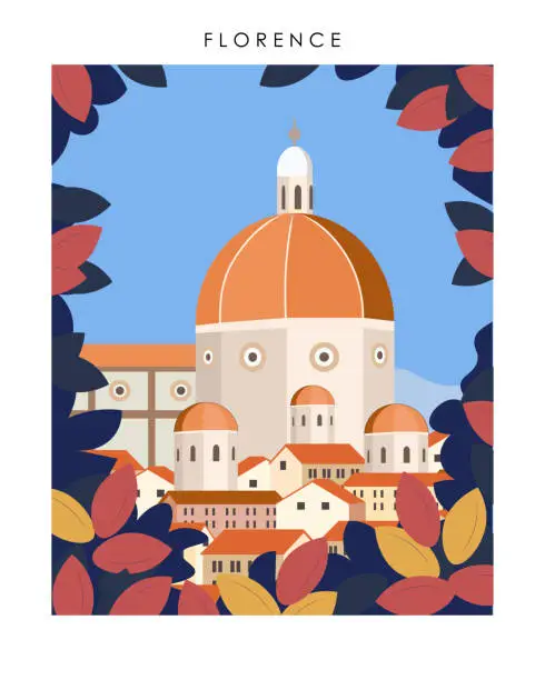 Vector illustration of florence autumn travel poster background