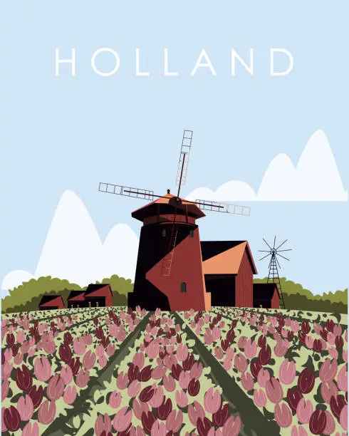 Vector illustration of Holland travel poster