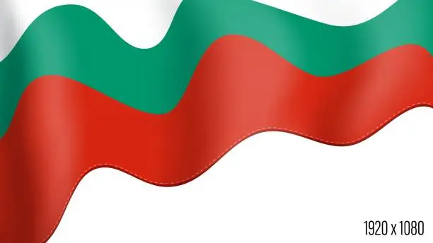 Vector illustration of Bulgaria country flag realistic independence day background. Bulgarian commonwealth banner in motion waving, fluttering in wind. Festive patriotic HD format template for independence day