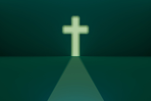 Religious cross on wooden background