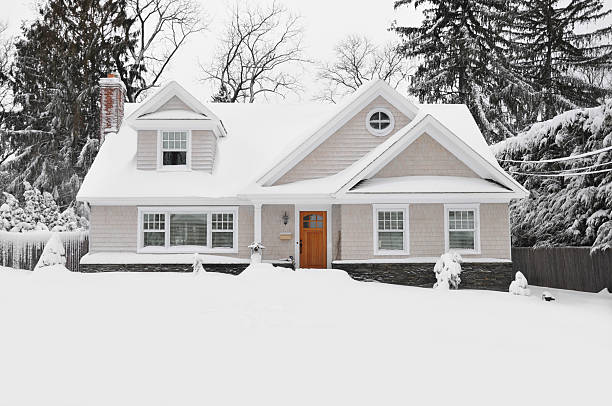 Winter Snow Craftman Cape Cod Style Home Stock Photo - Download Image Now -  House, Winter, Snow - iStock