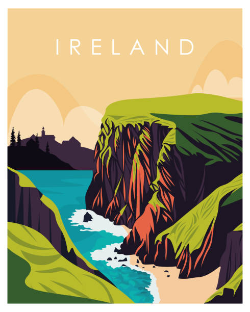 moher irland reiseplakat banner - republic of ireland cliffs of moher cliff galway stock-grafiken, -clipart, -cartoons und -symbole