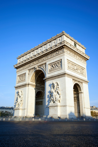 vertical view of famous Arc de Triomphe in Paris
