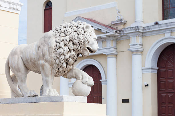 Lion before church in Cienfuegos, Cuba (historical center)