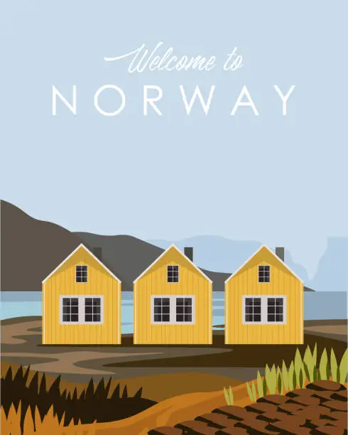 Vector illustration of Norway house travel poster