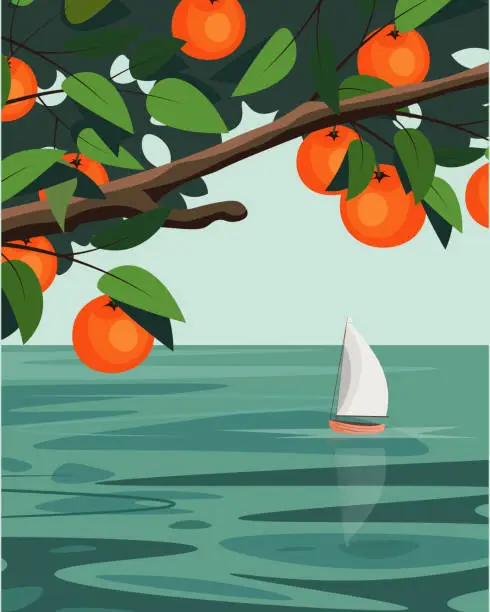Vector illustration of Orange branch, Spain, Madrid, travel poster