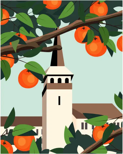 Vector illustration of Orange Garden Valencia travel poster