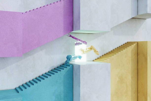 Artificial Intelligence based robotic arms build stairs and walls