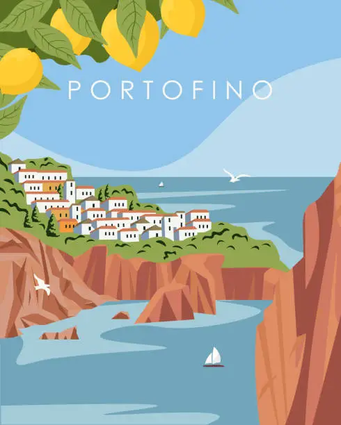 Vector illustration of Portofino Italy poster