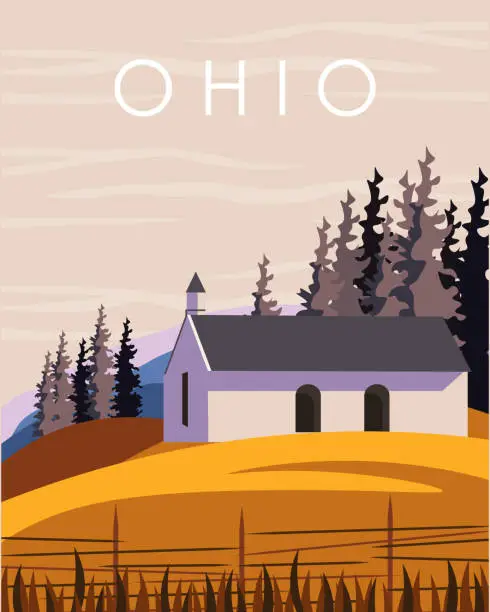 Vector illustration of Rural church Ohio USA travel poster