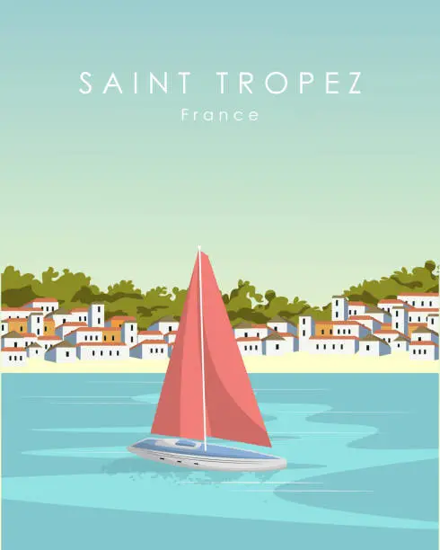 Vector illustration of Saint Tropez travel poster France