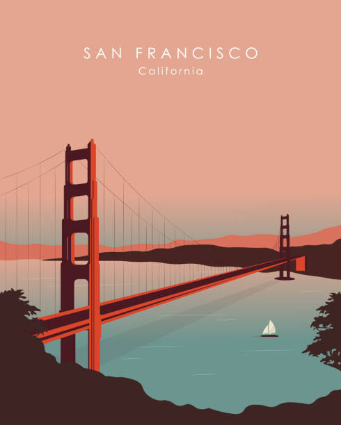 San Francisco California San Francisco, California, USA, Golden Gate Bridge view, poster design, banner design san francisco california stock illustrations