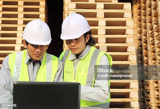 Dois Trabalhadores Com Computador Portátil - Fotografias de stock e mais imagens de Canalizador - Canalizador, Usar Portátil, Acessibilidade