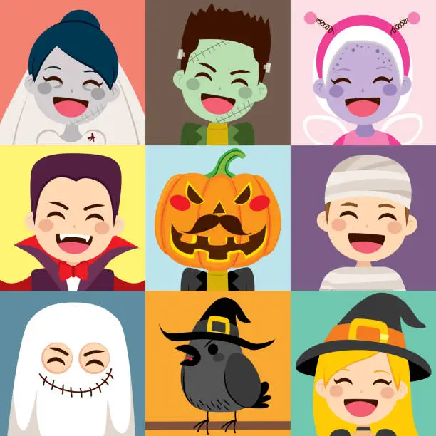 Vector illustration of Halloween Children Avatar