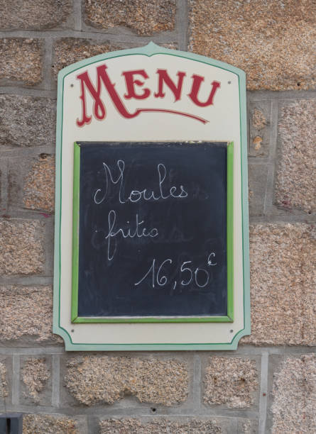 sign with the offer of french inscription Moules frites means shells fries