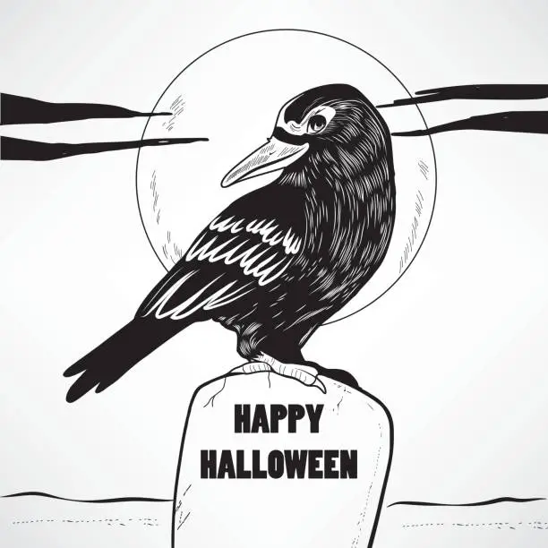 Vector illustration of Crow Halloween Grave