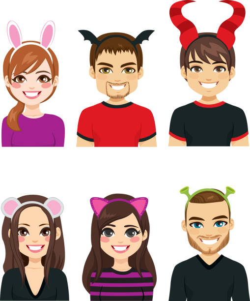 ilustrações, clipart, desenhos animados e ícones de halloween headbands pessoas - rabbit ear antenna