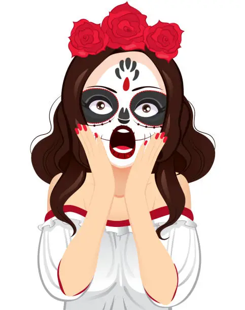 Vector illustration of Skull Painting Woman Shouting