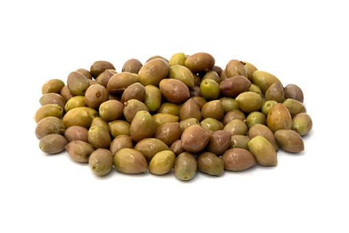 Koroneiki olives on a white background