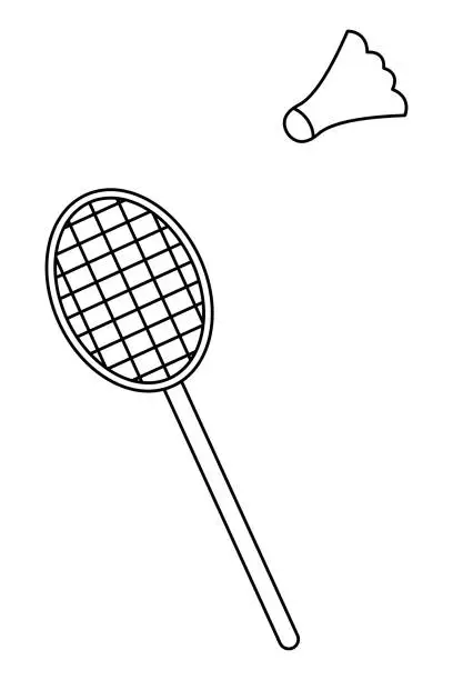 Vector illustration of The racket beats off the shuttlecock. Sketch. Sports equipment for playing badminton. Doodle style.