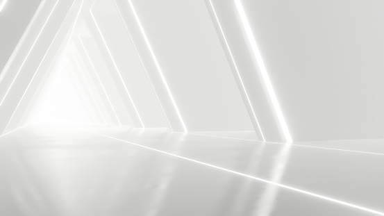 Abstract white futuristic geometric tunnel, architecture design concept, 3d rendering.