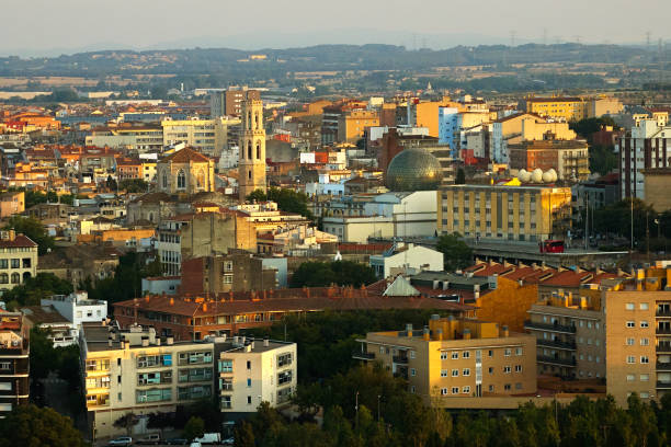Aerial view of Figueres centre at sunset, Emporda, Girona, Catalunya, Spain