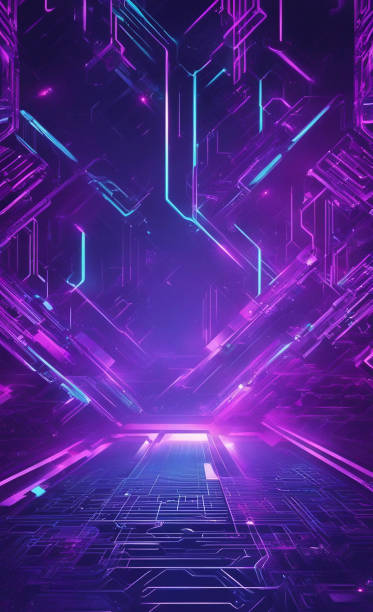 istock Neon punk Abstract technology blue background geometric, digital, cyber. 1622717914
