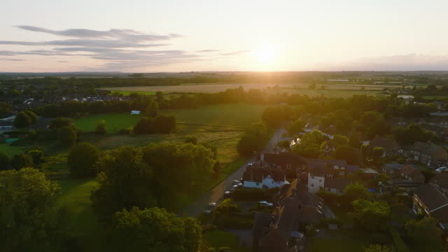 Aerial View of Countryside in England at sunset