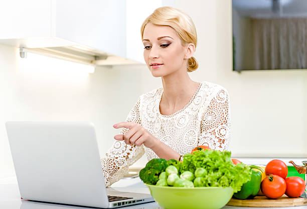 istock Woman in the kitchen with computer 162275083