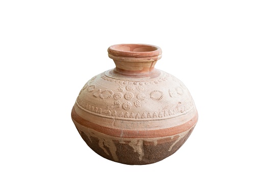 Clay pot use for water storage isolated on a white background.