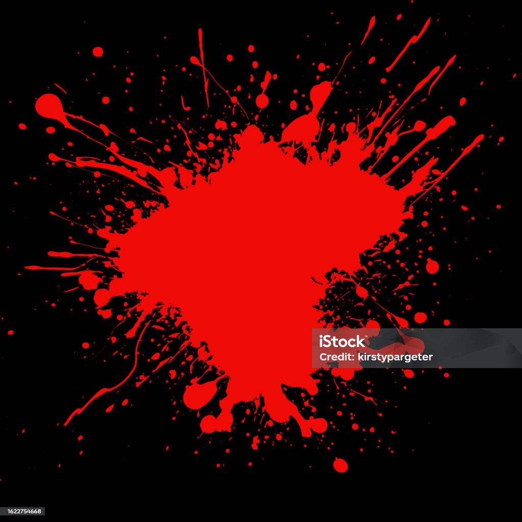 Detailed Red Blood Splatter On A Black Background Stock Illustration