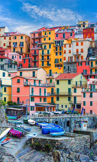 Cinque Terre Italy at the Ligurian Sea - Five famous colorful villages of Cinque Terre - Colorful cityscape on the mountains over Mediterranean sea