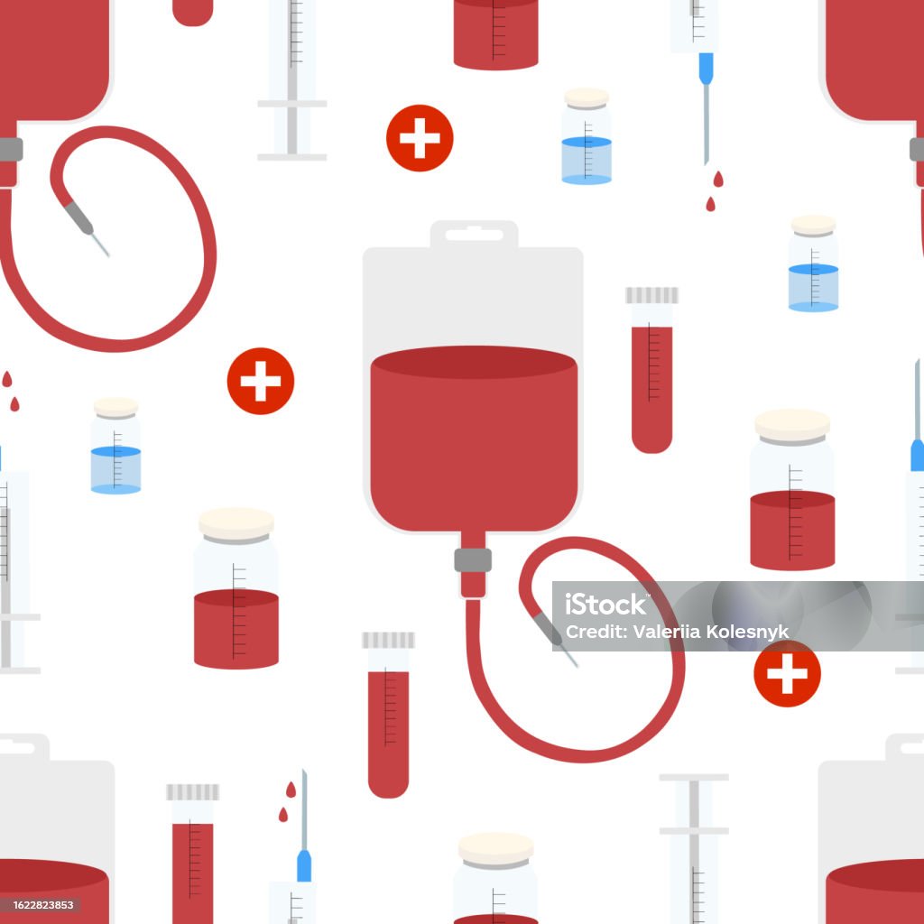 Vector Blood Routine Vector Seamless Pattern With Blood Donation Items Stock Illustration ...