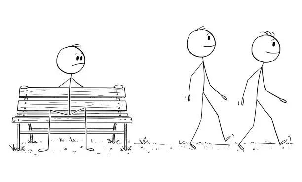 Vector illustration of Person Sitting on Park Bench and Procrastinating , Vector Cartoon Stick Figure Illustration
