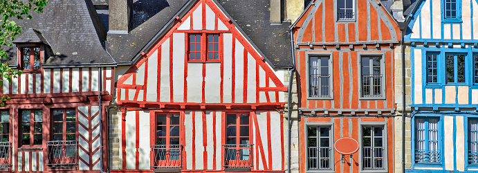 Detail of half-timbered buildings in Vannes, France.