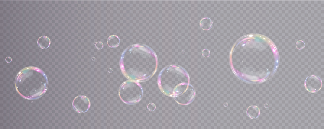 Collection of realistic soap bubbles. Bubbles are located on a transparent background. Vector flying soap bubble. Bubble  Water glass bubble realistic .
