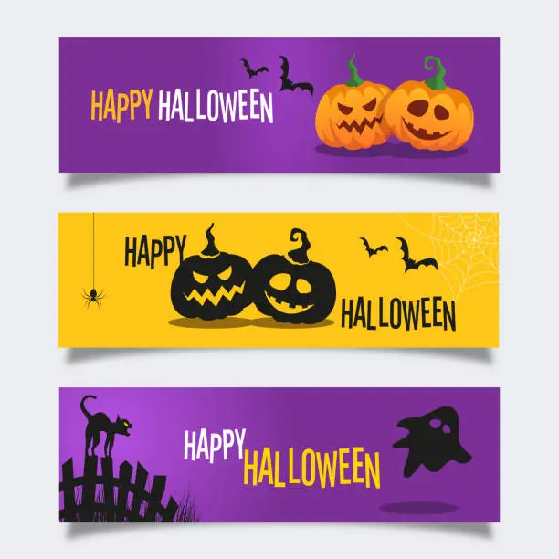 Vector illustration of Halloween banners with jack o'lantern