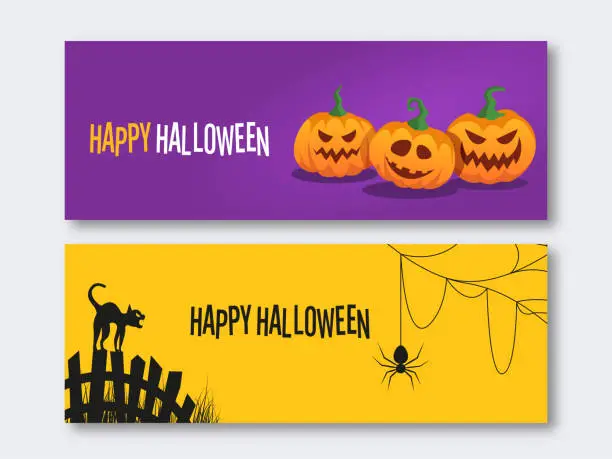 Vector illustration of Halloween banners with jack o'lantern