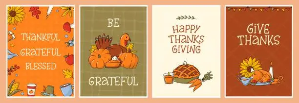 Vector illustration of Thanksgiving greeting cards, posters, wallpaper set