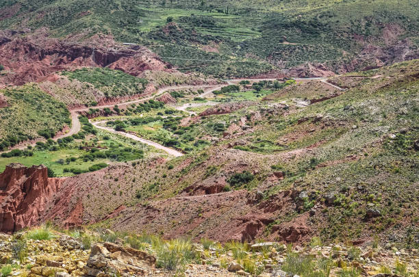 Top view of the road to Tarapaya village. Potosi, Bolivia stock photo