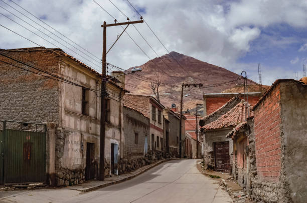 Street view in Potosi of the Cerro Rico stock photo