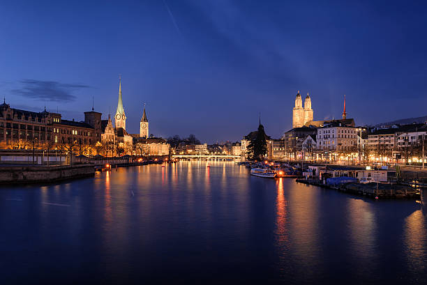 istock Zurich city center viewed from the river by night 162289727