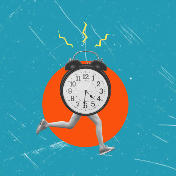 istock Composite collage image of a large bell, ringing clock, and foot running from the alarm clock. 1622897543