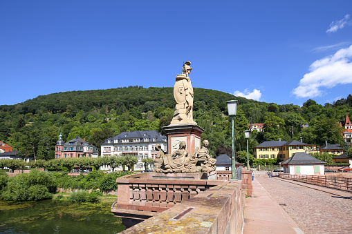 View to the Neckar and Old Bridge in Heidelberg City, Baden-Württemberg, Germany
