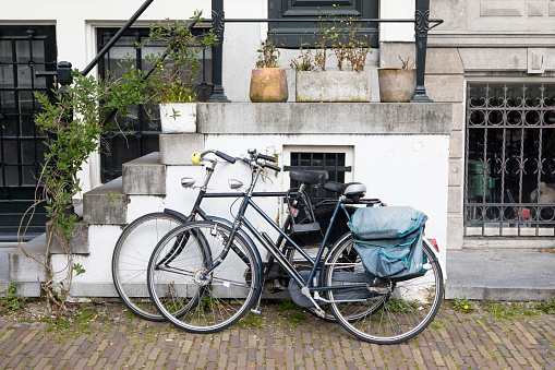 Bicycles outside a house in Amsterdam