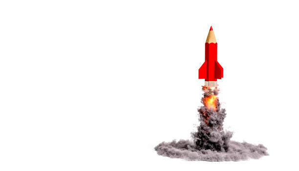 istock rocket pencil blowing smoke on a white background. 1622936027
